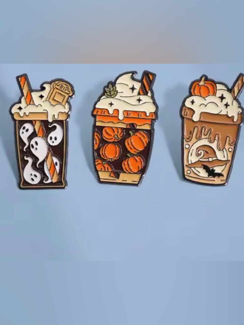 Set of 3 Halloween Enamel Pins Pumpkin Spice Latte